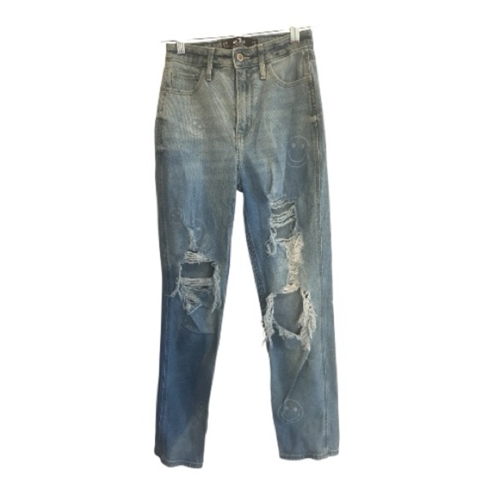 Hollister Distressed High Rise Light Blue Denim Mom Jeans Size 23